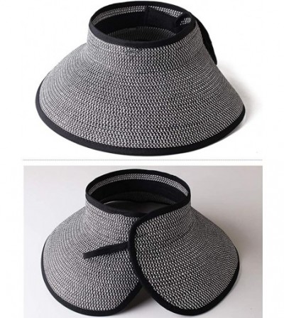 Sun Hats Womens Wide Brim Summer Beach Straw Hat Foldable Roll Up Sun Visor Hats for Women - Mixedblackwhite - CY18RC7EI90