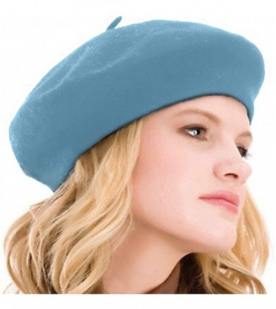 Berets Womens Beret 100% Wool French Beret Solid Color Beanie Cap Hat - Aqua Sky - CZ18HAO26E6