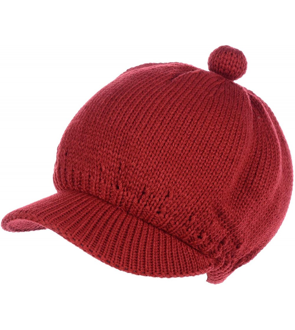 Skullies & Beanies Womens Winter Visor Cap Beanie Hat Wool Blend Lined Crochet Decoration - Red Lines - CC18WENN9AS