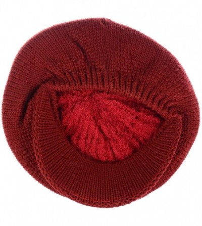Skullies & Beanies Womens Winter Visor Cap Beanie Hat Wool Blend Lined Crochet Decoration - Red Lines - CC18WENN9AS