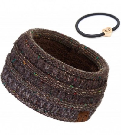 Headbands Stretch Ribbed Ear Warmer Head Band with Ponytail Holder (HW-21) (HW-817) (HW-826) - Ombre Brown - CO18AELSDDT