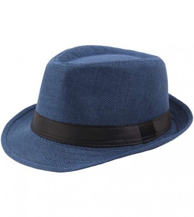 Sun Hats Men's Top Hat Wide Brim Straw Hat Foldable Roll up Hat Summer Beach Sun Protection Hat - Blue - CU18Z9NDR09