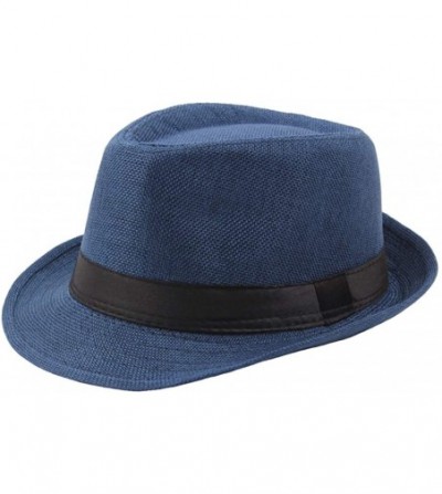 Sun Hats Men's Top Hat Wide Brim Straw Hat Foldable Roll up Hat Summer Beach Sun Protection Hat - Blue - CU18Z9NDR09