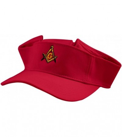 Visors Gold Square & Compass Embroidered Masonic Cotton Twill Adjustable Visor Hat - Red - CJ18GDA36DO