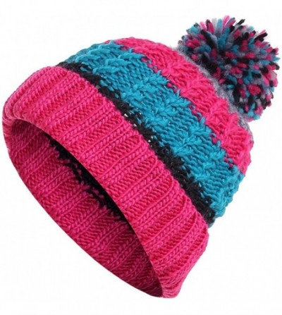 Skullies & Beanies Casual Winter Hats for Women Colorful Beanies Hats Girls Fashion Relaxed Striped Hat Knitted Pom Pom Ball ...