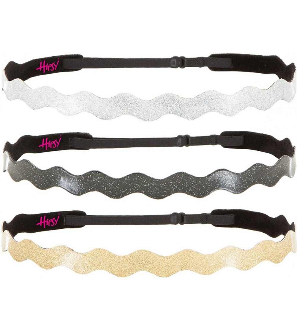 Headbands Adjustable NO SLIP Smooth Glitter Hairband Headbands for Women & Girls Multi Packs - Wave Gold/Black/Silver 3pk - C...