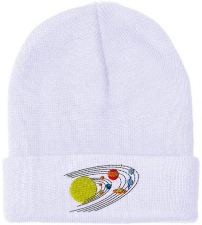 Skullies & Beanies Custom Beanie for Men & Women Astronomy Orbit Solar System Embroidery Acrylic - White - CL18ZS3TTMW
