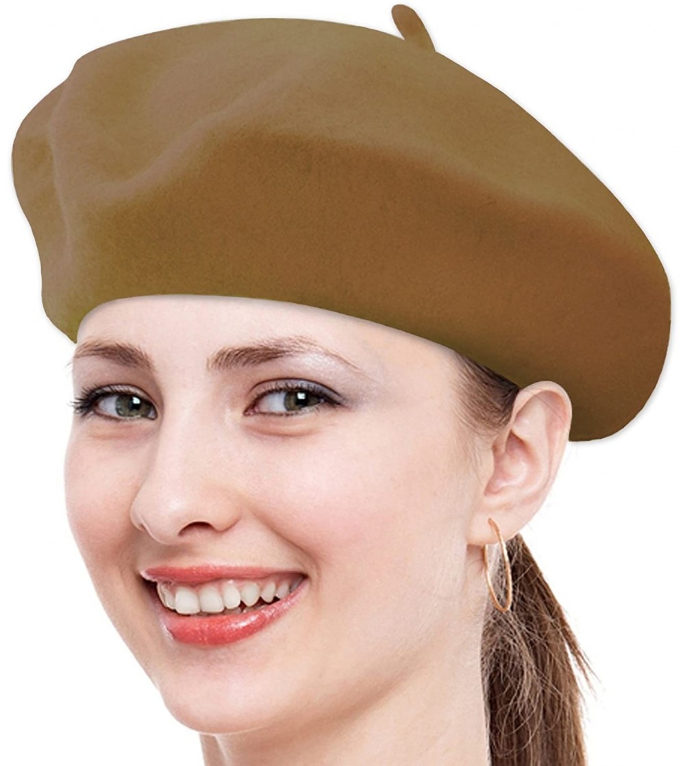 Berets Classic Solid Color Wool French Beret (Brown) - CH11CS1GQV3
