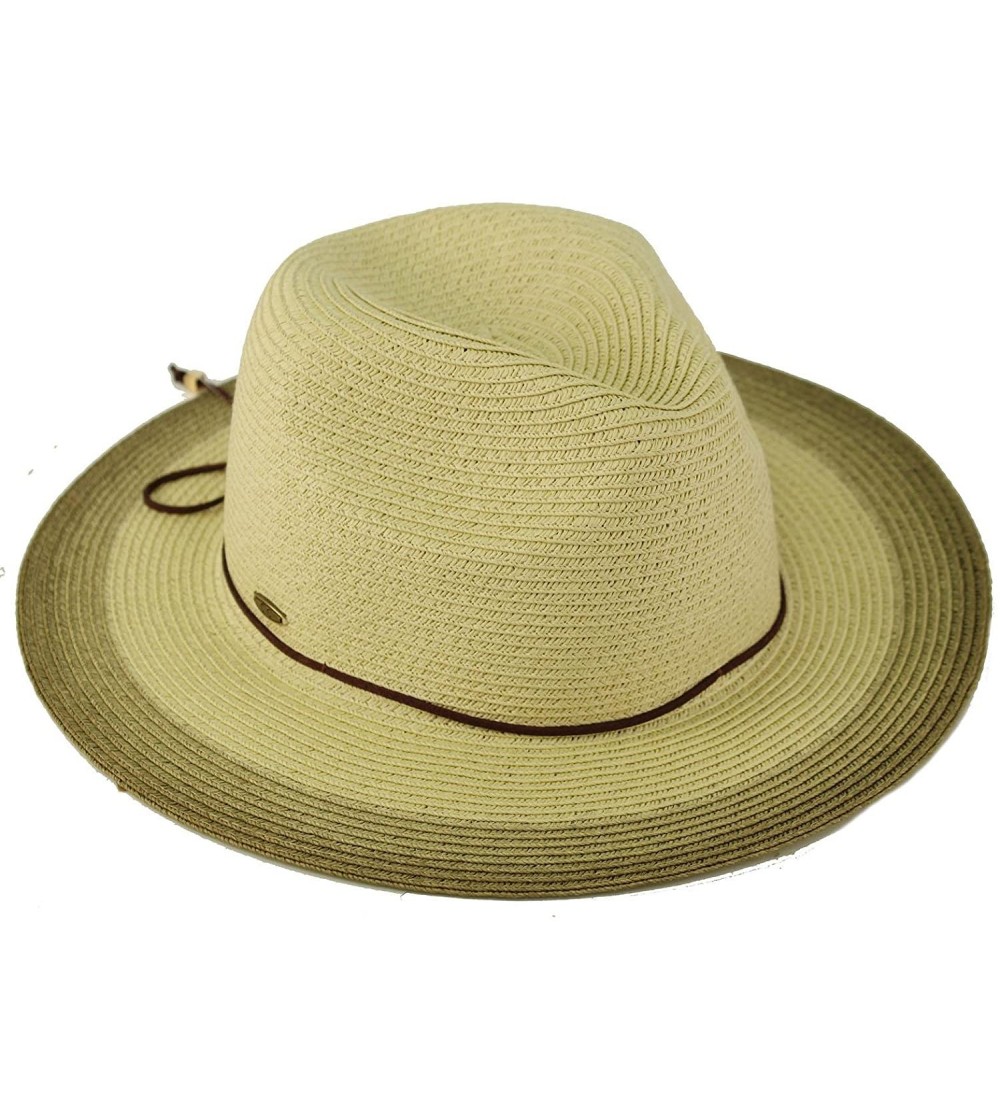 Fedoras Ombre Panama Fedora Ribbon Brim 2-5/8 Summer Beach Pool Dress Sun Hat - Brown - CU18CXK8KKR