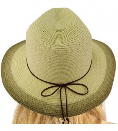 Fedoras Ombre Panama Fedora Ribbon Brim 2-5/8 Summer Beach Pool Dress Sun Hat - Brown - CU18CXK8KKR