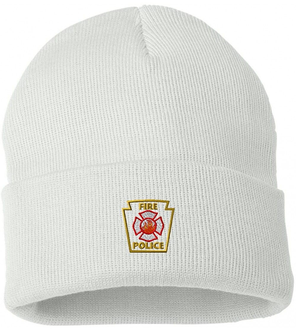 Skullies & Beanies Fire Police Outline Custom Personalized Embroidery Embroidered Beanie - White - C812N6E5MZH