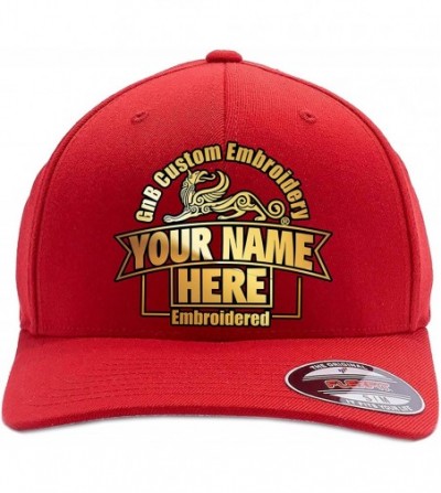 Baseball Caps 2 Side Embroidery. Front and Back. Place Your own Text. 6477 Flexfit Wool Blend Cap - Red - C8180I6QQN5