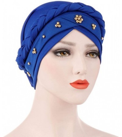 Skullies & Beanies Womens Braided Head Wraps Muslim Hair Scarves Turban Headwear Chemo Hats - Royal - CB18WGG27X6