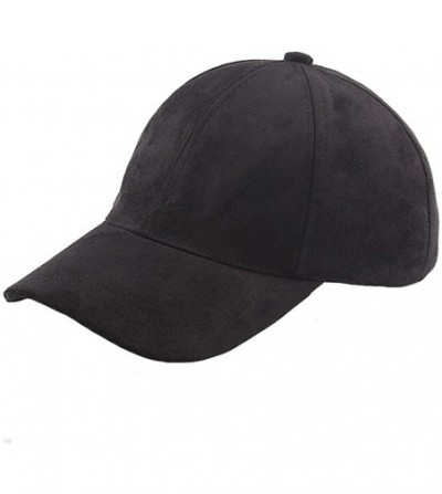 Baseball Caps Unisex Adjustable Snapback Hat Faux Suede Leather Baseball Cap - Black - CV17YKOEC3C