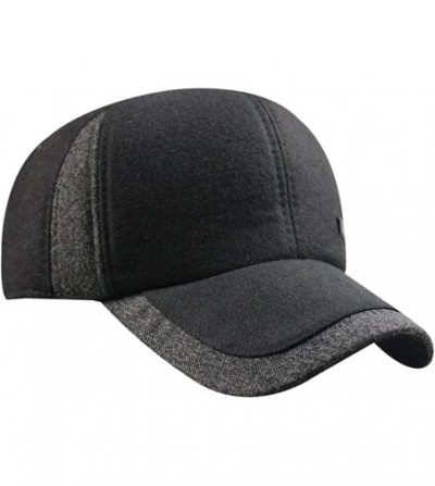 Baseball Caps Mens Winter Warm Fleece Lined Outdoor Sports Baseball Caps Hats with Earflaps - 1684-black - CW188RE0A50