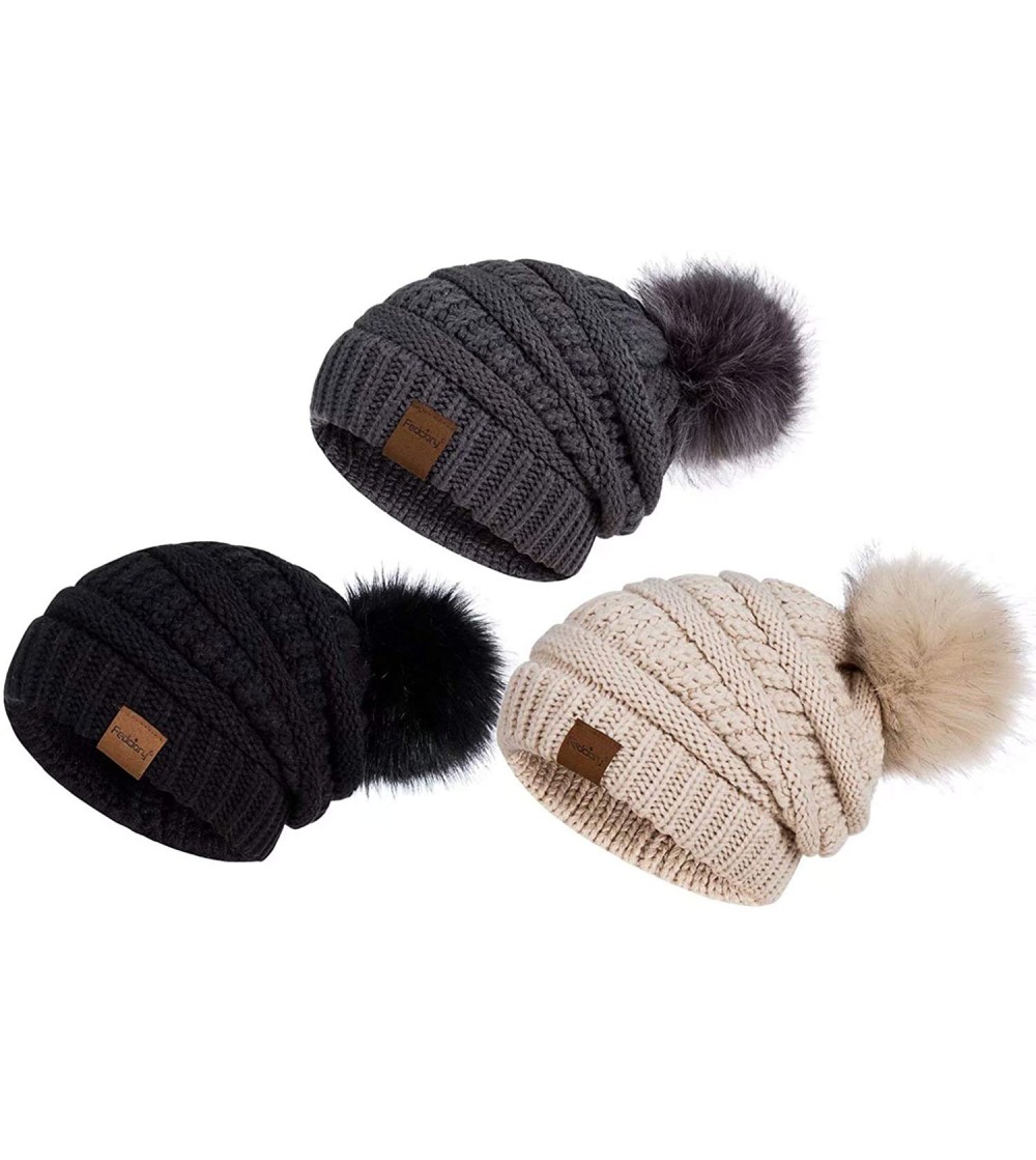 Skullies & Beanies Womens Winter Slouchy Beanie Hat- Knit Warm Fleece Lined Thick Thermal Soft Ski Cap with Pom Pom - CE18AZY...