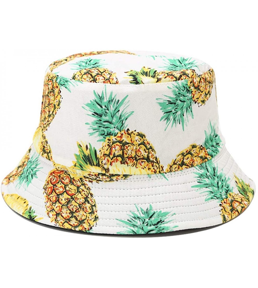 Bucket Hats Unisex Print Double-Side-Wear Reversible Bucket Hat - Pineapple White - C41996A2HHT