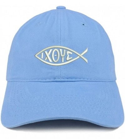 Baseball Caps Ichthus Fish Symbol Embroidered Brushed Cotton Dad Hat Ball Cap - Carolina Blue - CV180D94UIO