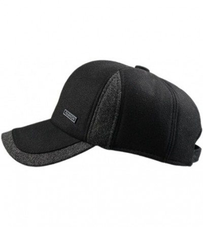 Baseball Caps Mens Winter Warm Fleece Lined Outdoor Sports Baseball Caps Hats with Earflaps - 1684-black - CW188RE0A50
