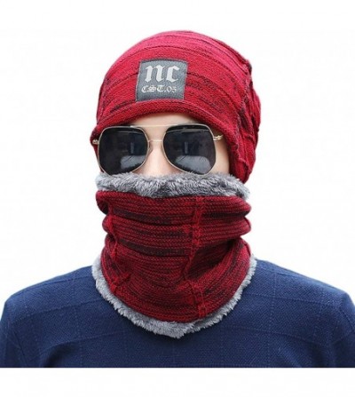 Skullies & Beanies Winter Hat Warm Thick Beanie Hat Scarf Set Knitted Hat for Men Women - N-red - CZ18I02UKW6