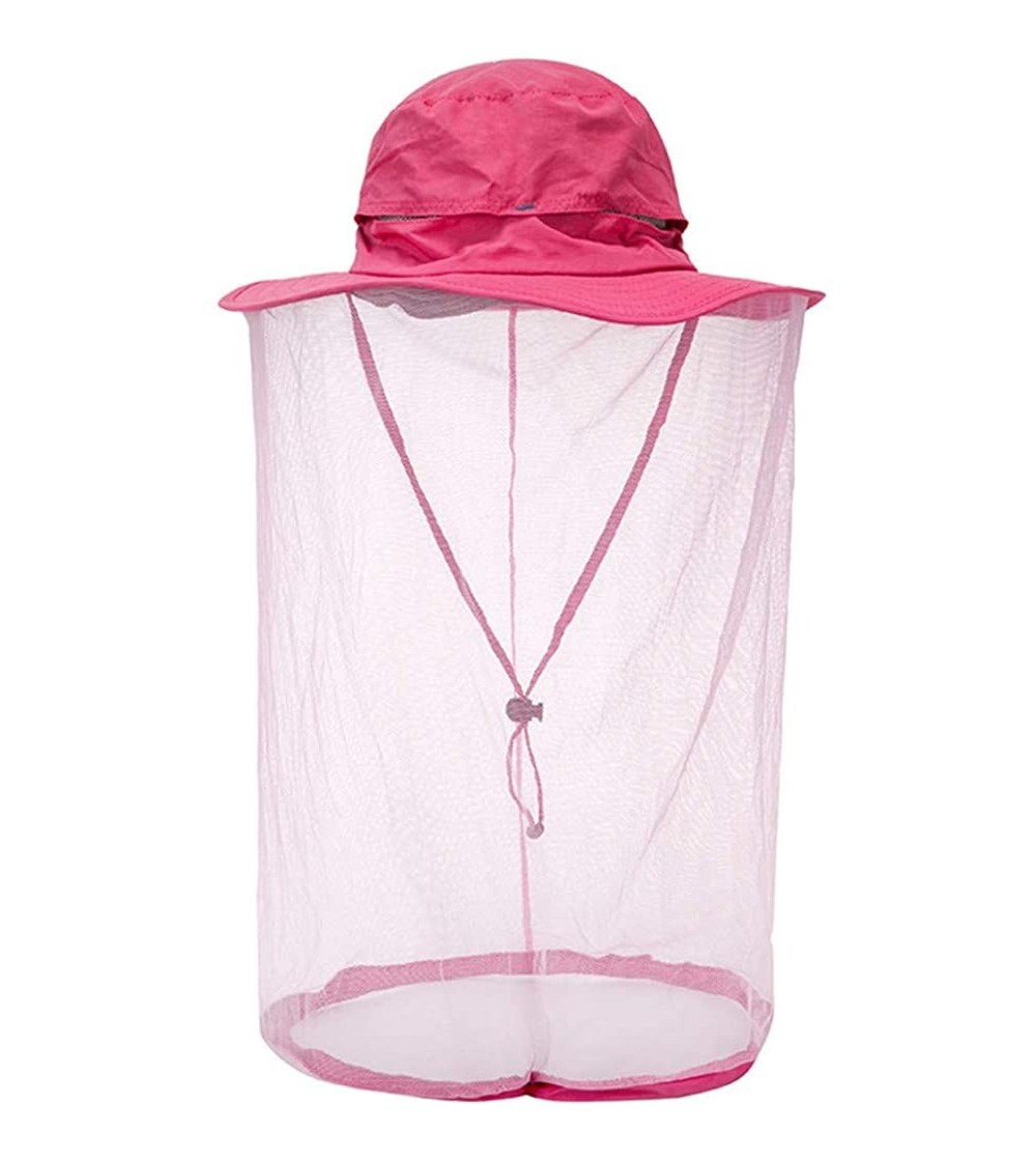Sun Hats Outdoor Mosquito Net Hat- Safari Sun Bucket Hat with Hidden Net Mesh - Hot Pink - CG18QELUYCX