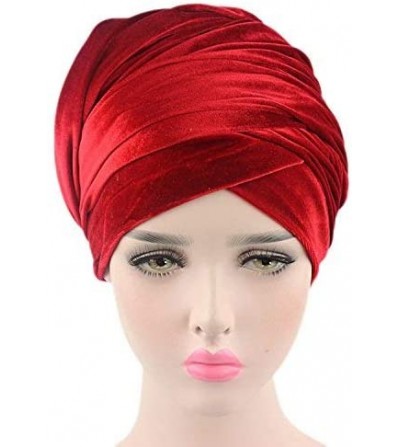 Skullies & Beanies Womens Hat BeanieTurban Velvet Wrapped Scarves Shawl Muslim Hijab Headwear - Red - C6188HT340L