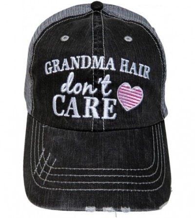 Baseball Caps Embroidered Grandma Hair Don't Care Grey Trucker Baseball Cap - Pink Heart - CC12NZXHU15