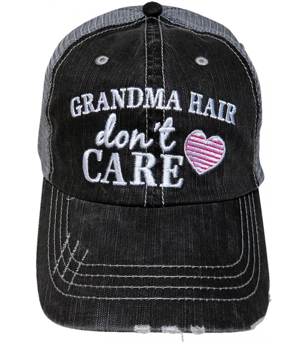 Baseball Caps Embroidered Grandma Hair Don't Care Grey Trucker Baseball Cap - Pink Heart - CC12NZXHU15