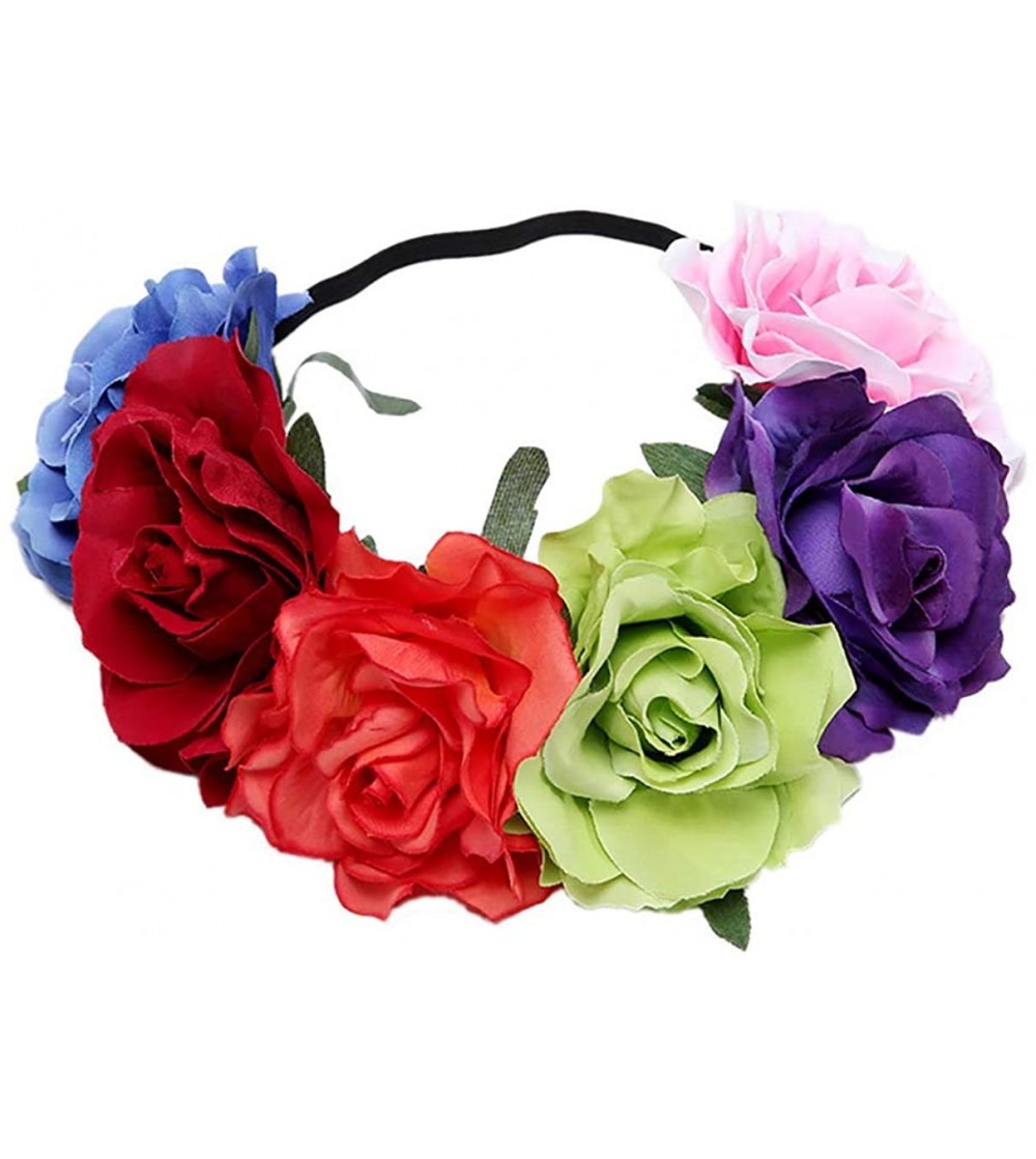 Headbands Love Fairy Bohemia Stretch Rose Flower Headband Floral Crown for Garland Party - Colorful 2 - C818WGR5A8G