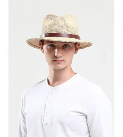 Sun Hats Unisex Summer Panama Raffia Straw Fedora Men's Women Adjustable Beach Sun Hats UPF50+ - CZ18OMZ2OYN