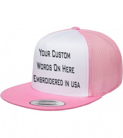 Baseball Caps Custom Trucker Flatbill Hat Yupoong 6006 Embroidered Your Text Snapback - Pink/White/Pink - CF1887NON2W