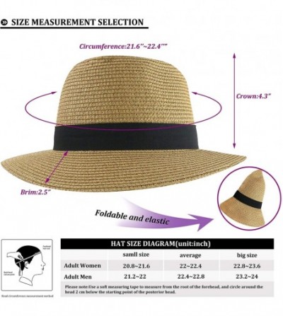 Sun Hats Straw Hats for Women Men Panama Hat Wide Brim UV Protection Roll Up UPF50+ Beach Fedora Sun Hat Packable - Khaki - C...