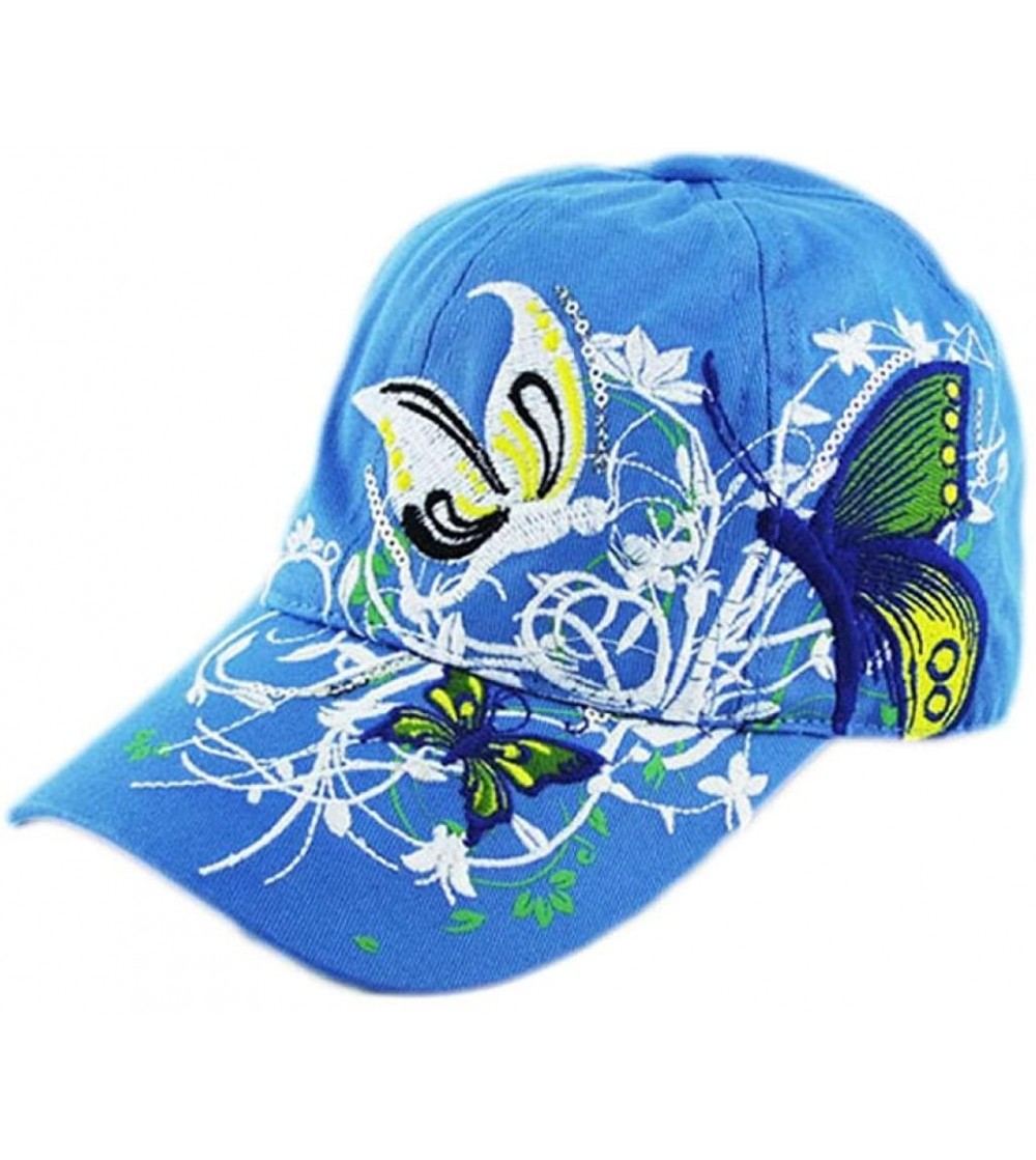 Baseball Caps Embroidered Butterfly Flower Baseball Cap Cycling Duck Tongue Hat - Blue - CH12IFNXIXL