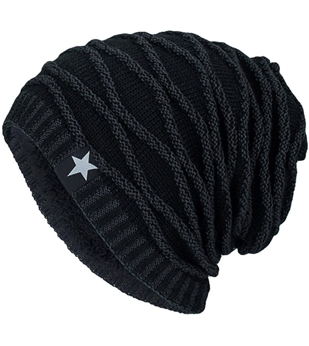 Skullies & Beanies Clearance Unisex Knit Hat Winter Warm Ski Baggy Slouchy Beanie Skull Cap - Black-a - CJ18K6NGZSU