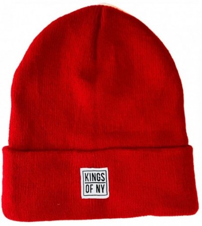 Skullies & Beanies Mini Logo Cuffed Knit Winter Beanie Hat - for Men and Women - Red - C218KMRN56X