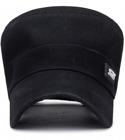 Newsboy Caps Cotton Army Cap Cadet Hat Military Flat Top Adjustable Baseball Cap for Men Women - Black - CS18W62WL3T