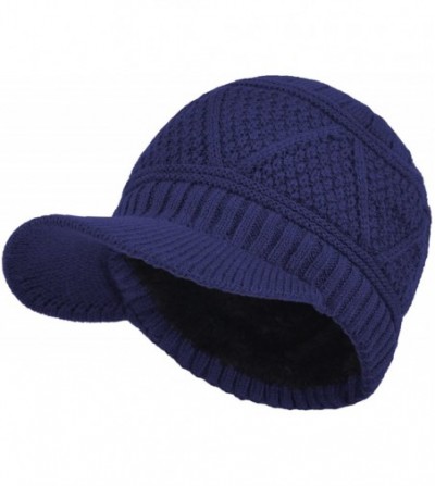 Visors Visor Beanie Winter Hats for Men Women Billed Beanie Fleece Lined Knit Ski Skull Cap - Blue - CP1897ORRO8