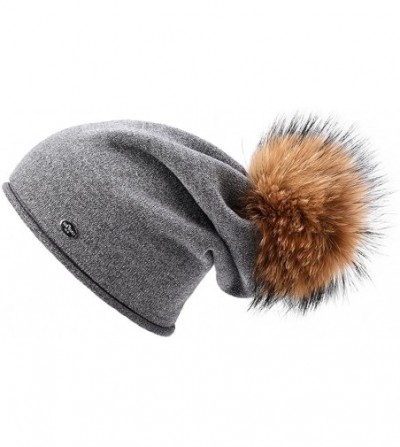 Skullies & Beanies Womens Winter Knit Beanie Hats with Fur Pom Pom Thick Warm Lined Slouchy Beanie Hat Ski Caps - CD186AGQTZD
