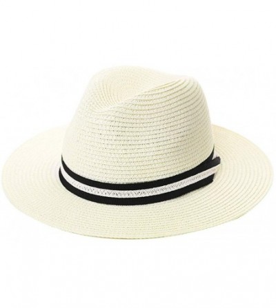 Fedoras Mens Womens Packable Straw Derby Panama Ribbon Band Sun Hat Fedora Summer - 00714white - CP18SL82U52