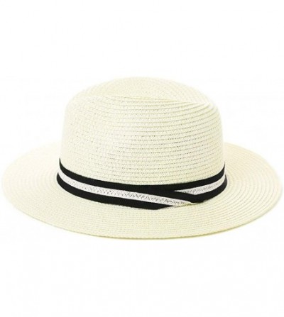 Fedoras Mens Womens Packable Straw Derby Panama Ribbon Band Sun Hat Fedora Summer - 00714white - CP18SL82U52