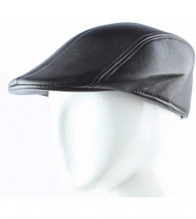 Newsboy Caps PU Leather Hats for Men-Newsboy Cap Outdoor Flat Driving Ivy Cabbie Beret Hat-Black - C412MAMXXQD
