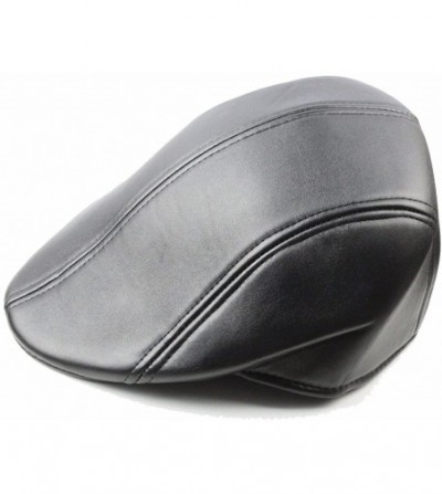 Newsboy Caps PU Leather Hats for Men-Newsboy Cap Outdoor Flat Driving Ivy Cabbie Beret Hat-Black - C412MAMXXQD