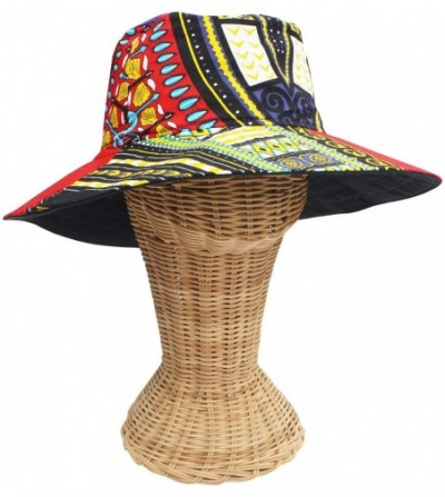 Skullies & Beanies Large Rimmed American South Sunhat African Dashiki Printed Hat - Lava Red - CM18KQALNQD