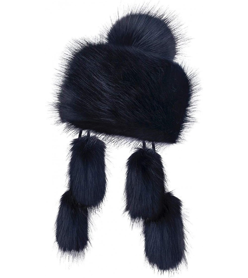 Bomber Hats Faux Fur Mongolian Hat for Women - Fun- Warm & Different Russian Hat - Navy Blue Rabbit - C812LNHHC7T