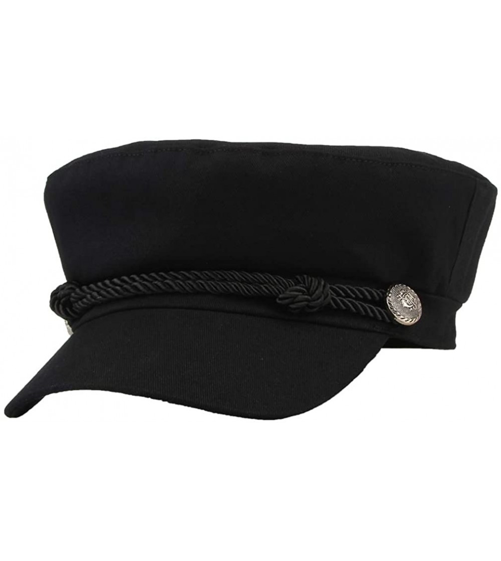 Newsboy Caps Women Classic British Flat Top Fisherman Hat Cotton Breton Fiddler Hat - Black - C418II820SR