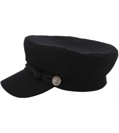 Newsboy Caps Women Classic British Flat Top Fisherman Hat Cotton Breton Fiddler Hat - Black - C418II820SR