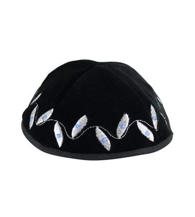 Skullies & Beanies Black Velvet Kippah Beanie Yarmulke Kippa Israel Tribal Jewish Hat Covering Cap 20cm - Evil Eye Design - C...