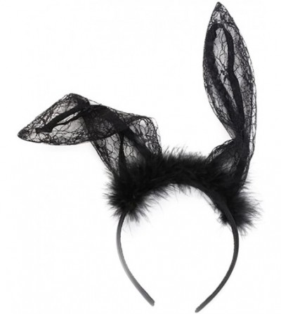 Headbands Girls Party Cosplay Costume Lace Bunny Ears Hair Hoop Headband - A1 Black - CD18KG972E3