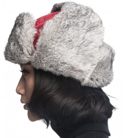 Bomber Hats Aviator Hat with Grey Rabbit Fur - Ruby With Grey Rabbit Fur - C0120I2KCJF