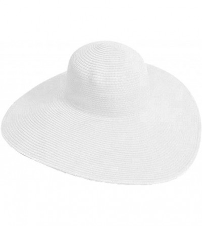 Sun Hats Women Large Wide Brim Sun Straw Hat Folding Summer Hats Beach Cap - White - CO11M19ZH2L